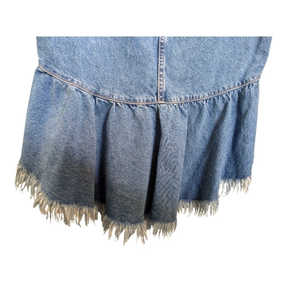 Free People Denim Jean Fringe Skirt Distressed Hi Lo Size 8 - Picture 5 of 6